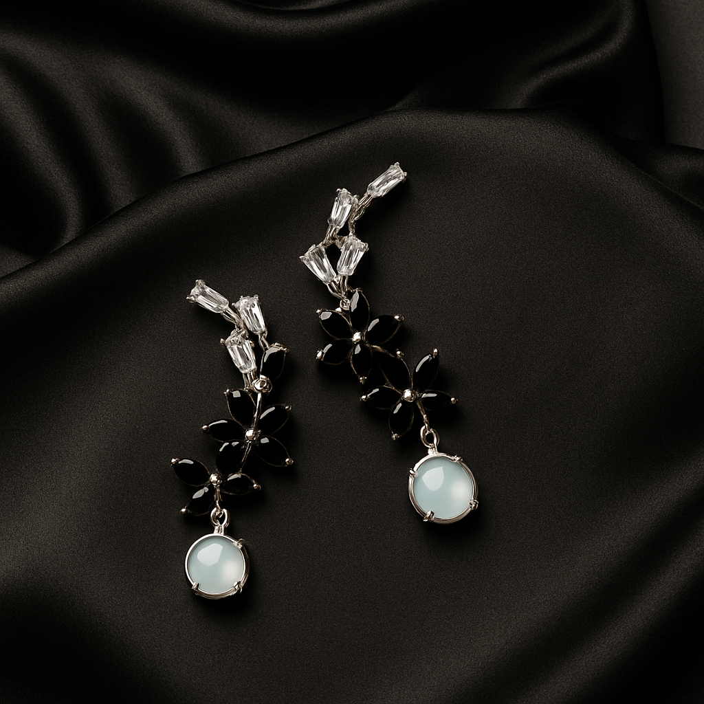 AM-1111 - Onyx Temple Long Earrings