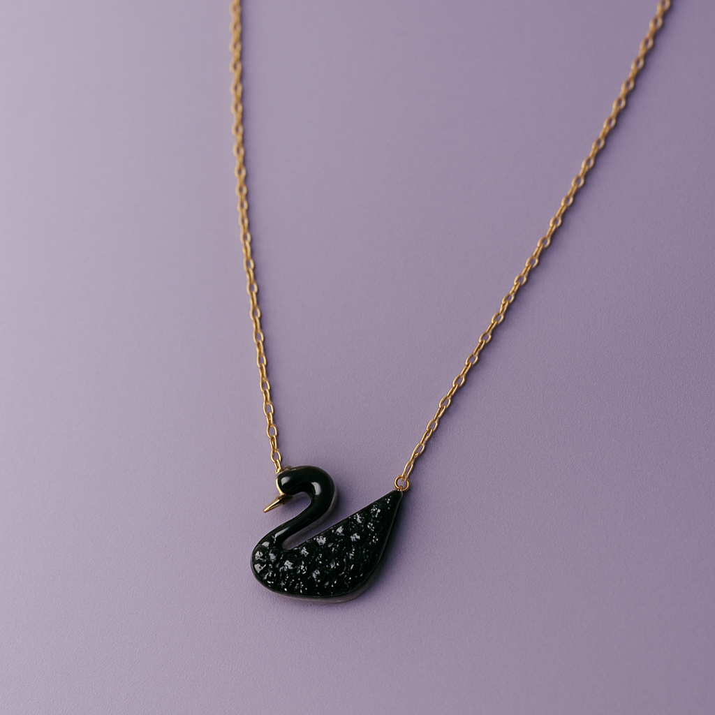 AM-1128 - Gold Chain With Beautiful Black Swan Duck Necklace
