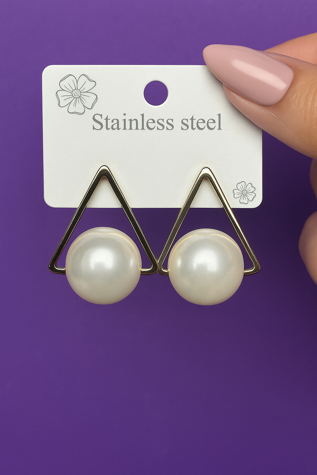 AM-1118 - Gold Triangle Stud Earrings With Pearl