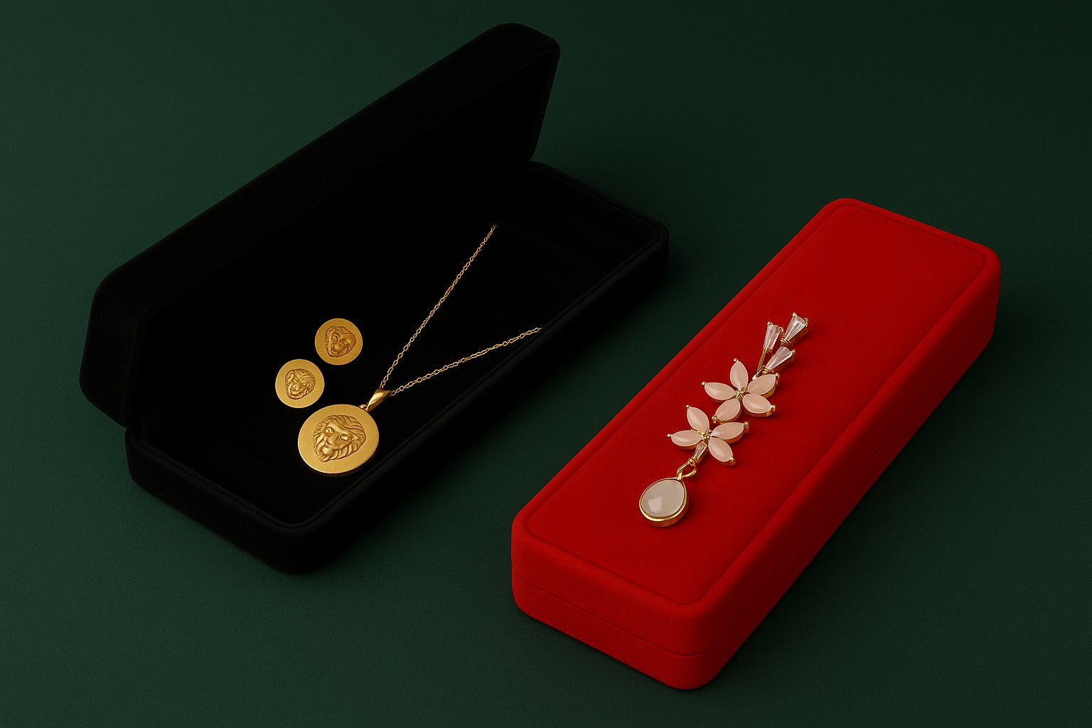 AM-1133 - Black and Red Velvet Necklace Jewelry Box (White Interior)
