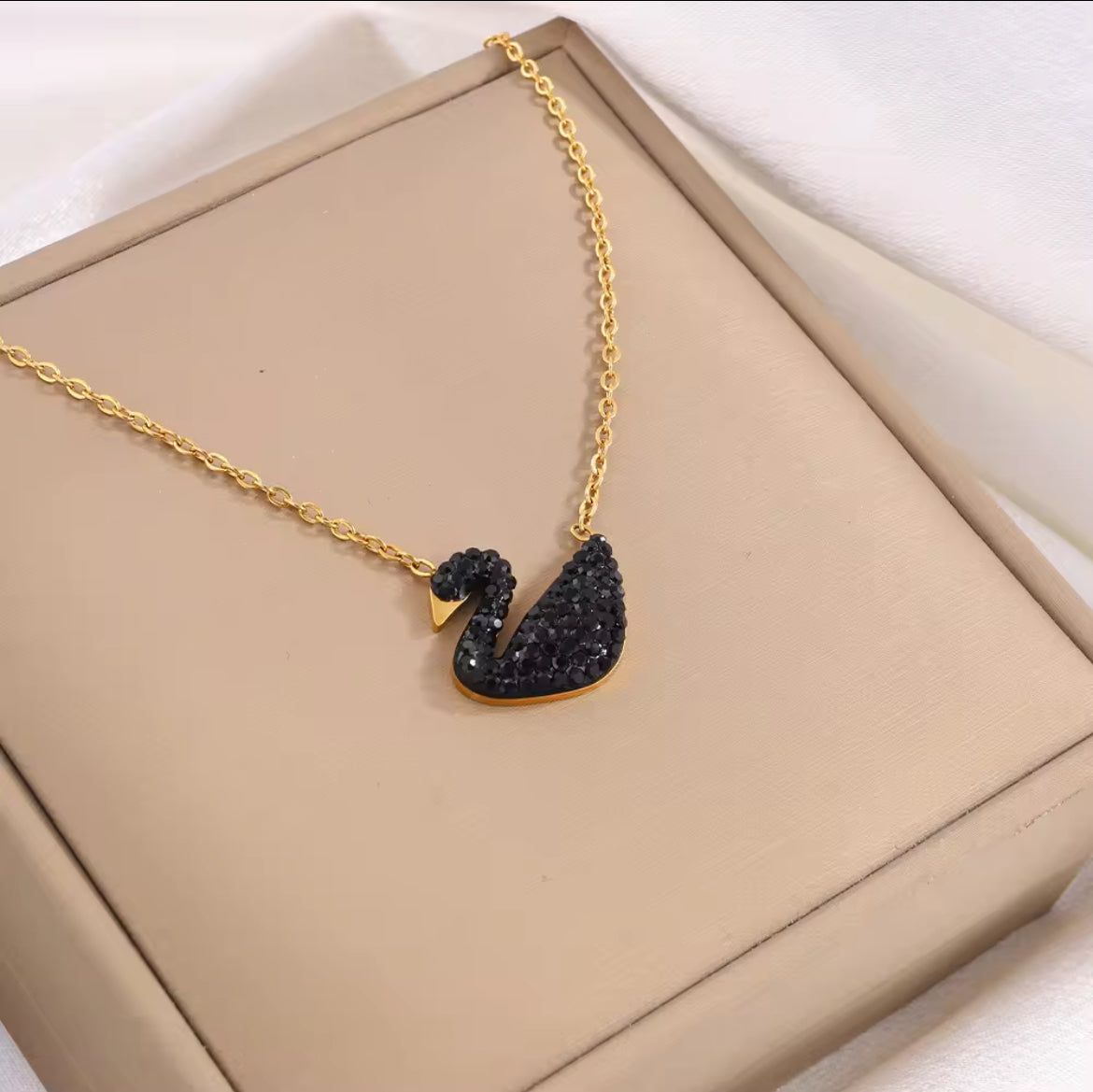AM-1128 - Gold Chain With Beautiful Black Swan Duck Necklace