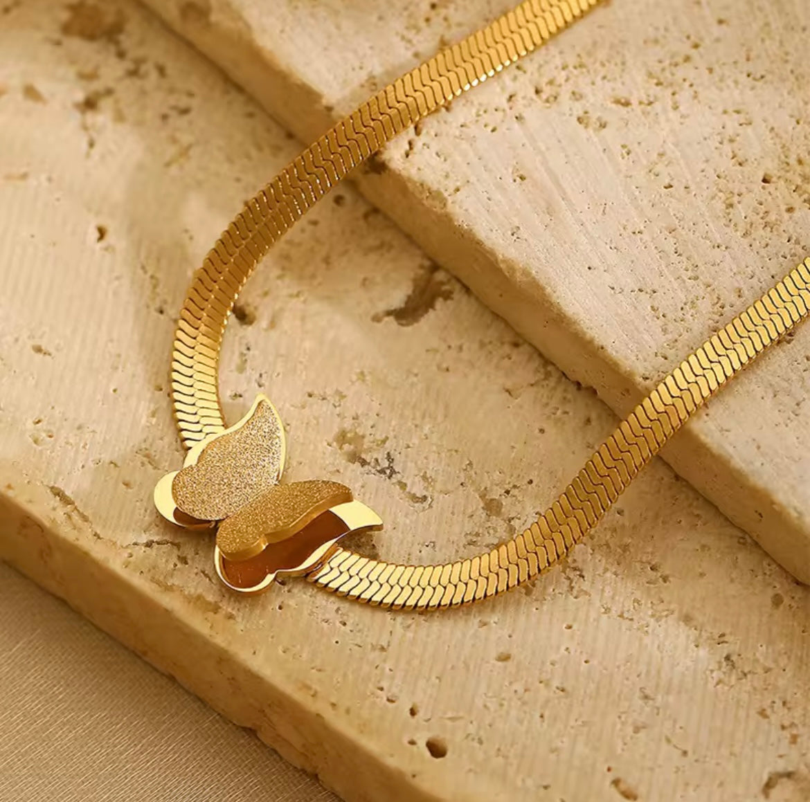 AM-1142- Snake Bone Chain with Butterfly Stud Stainless Steel