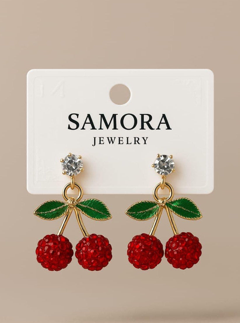 AM-1102- Diamond Inlaid Cheery Earrings