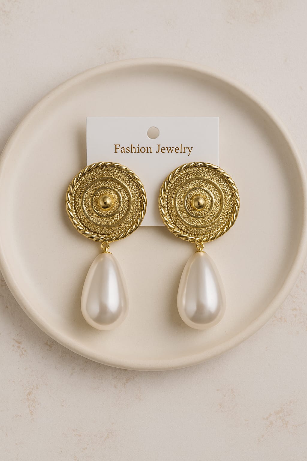 AM-1108- Gold Plate Pearl drop Earring